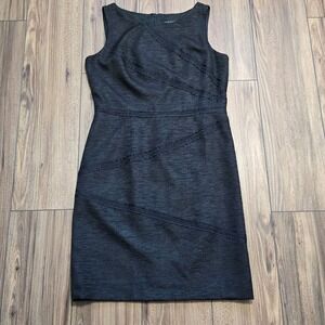 David Meister Black Charcoal Gray Textured Sheath Dress Business Casual Size 12